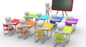 3d people - men , person with pointer in hand close to blackboard. Concept of education and learning.